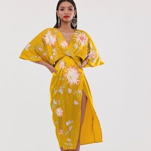Satin Embroidered Kimono Dress - New - US Sz 6